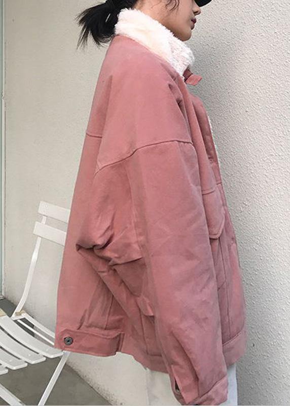 Casual snow jackets stand collar overcoat pink winter parkas - SooLinen