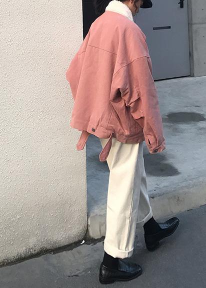 Casual snow jackets stand collar overcoat pink winter parkas - SooLinen