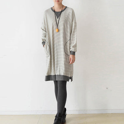 Lässiges gestreiftes Oversize-Kleid, Baumwollhemdkleider, Pullover-Kaftane in Übergröße
