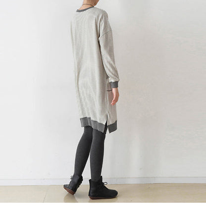 Lässiges gestreiftes Oversize-Kleid, Baumwollhemdkleider, Pullover-Kaftane in Übergröße