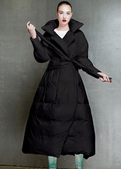 Casual winter jacket tie waist coats pink lapel collar warm winter coat - SooLinen