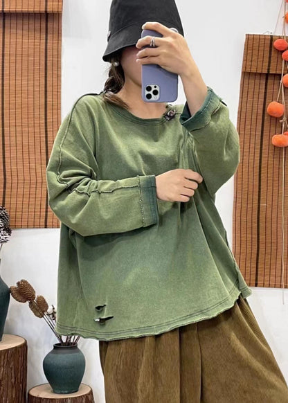 Lässige grüne V-Ausschnitt seitliche offene Tasche Patchwork Tops Frühling