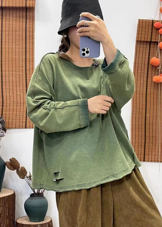 Lässige grüne V-Ausschnitt seitliche offene Tasche Patchwork Tops Frühling