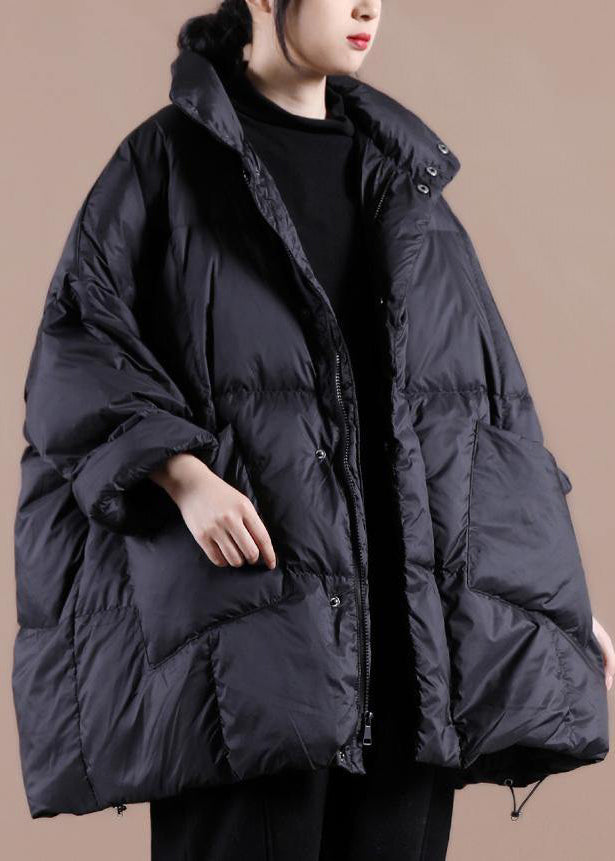 Lässige Kleidung in Übergröße Damen Parka Jacken schwarz Stehkragen Große Taschen Daunenmantel Winter
