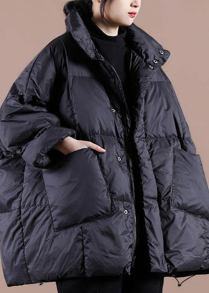 Lässige Kleidung in Übergröße Damen Parka Jacken schwarz Stehkragen Große Taschen Daunenmantel Winter