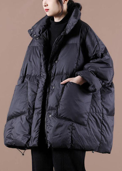 Lässige Kleidung in Übergröße Damen Parka Jacken schwarz Stehkragen Große Taschen Daunenmantel Winter