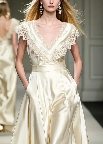 Champagne Patchwork Lace Party Dresses Exra Large Hem Summer