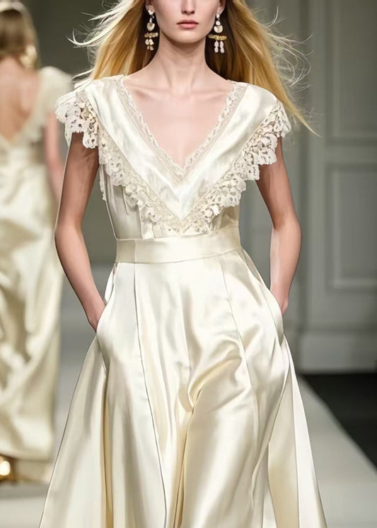 Champagne Patchwork Lace Party Dresses Exra Large Hem Summer