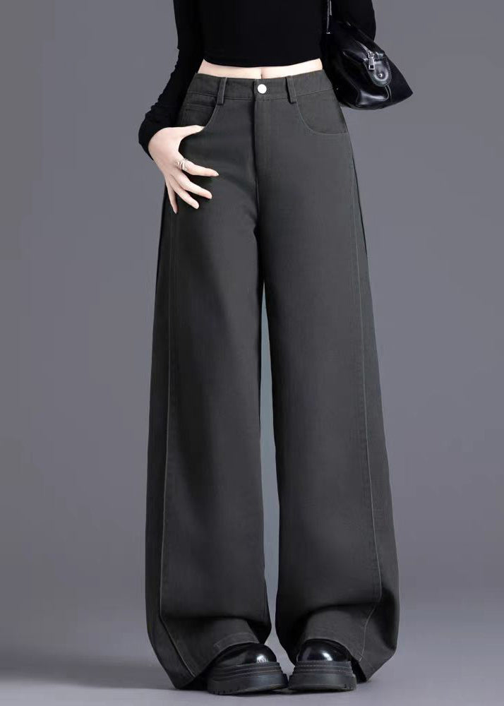 Charcoal Grey Denim Wide Leg Pants Oversized Wrinkled Spring