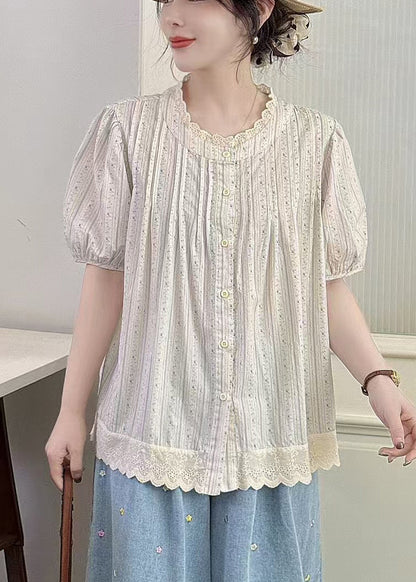 Chic Apricot Oversized Patchwork Cotton Top Summer