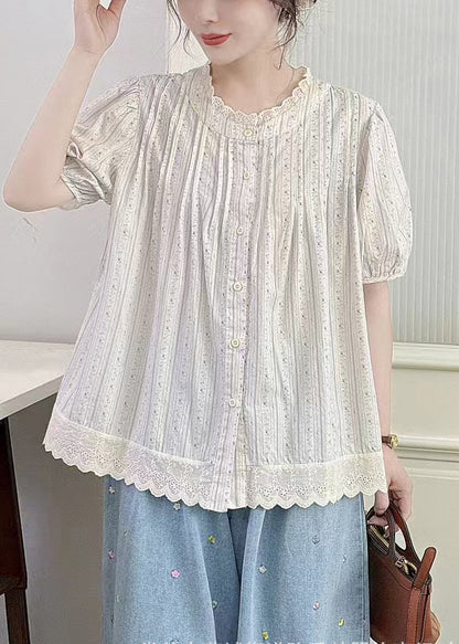 Chic Apricot Oversized Patchwork Cotton Top Summer