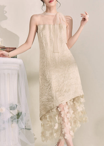 Chic Apricot Tulle Patchwork Floral Vacation Maxi Dresses Summer