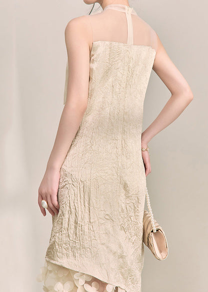 Chic Apricot Tulle Patchwork Floral Vacation Maxi Dresses Summer