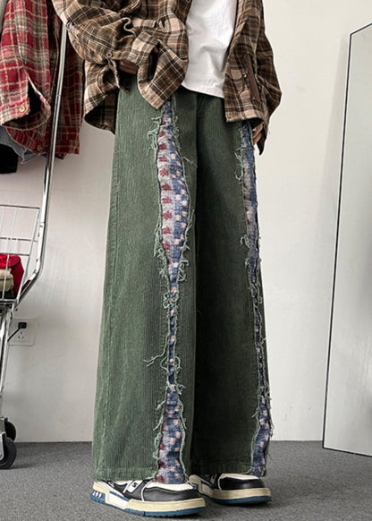 Chic Army Green Original Design Patchwork Corduroy Mens Pants Fall