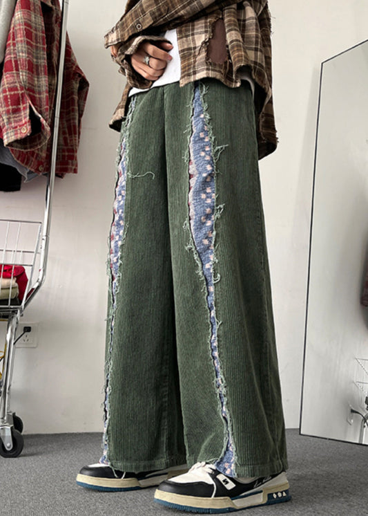 Chic Army Green Original Design Patchwork Corduroy Mens Pants Fall