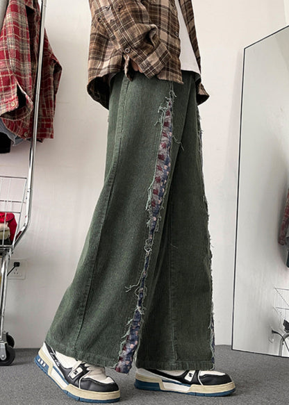 Chic Army Green Original Design Patchwork Corduroy Mens Pants Fall