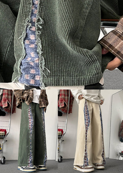 Chic Army Green Original Design Patchwork Corduroy Mens Pants Fall