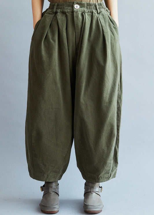 Chic Army Green Pockets weites Bein Hose Frühling