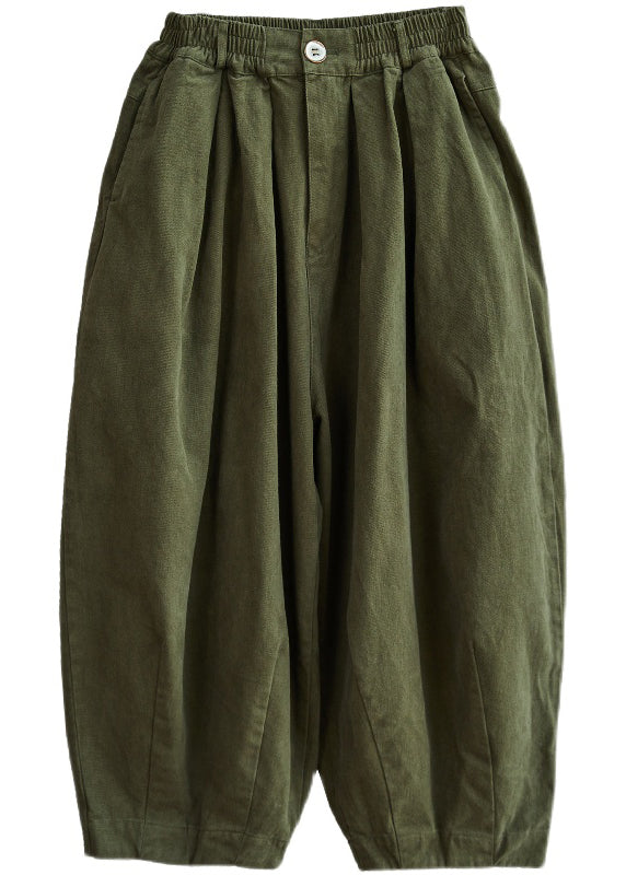 Chic Army Green Pockets weites Bein Hose Frühling