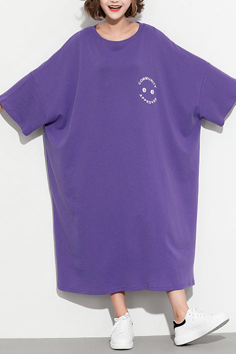 Chic Batwing Sleeve Baumwolle Tunika Kleid2019 Arbeitsoutfits lila Druck Maxi Kleider Sommer