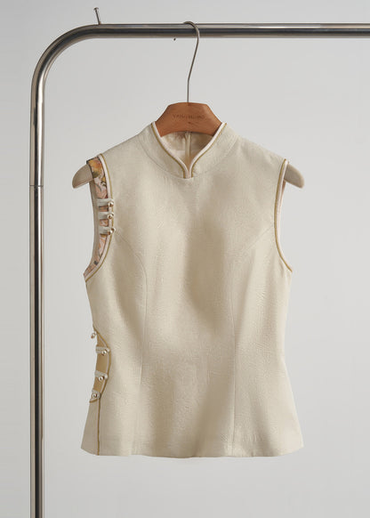 Chalecos orientales elegantes con botones chinos beige y huecos para primavera