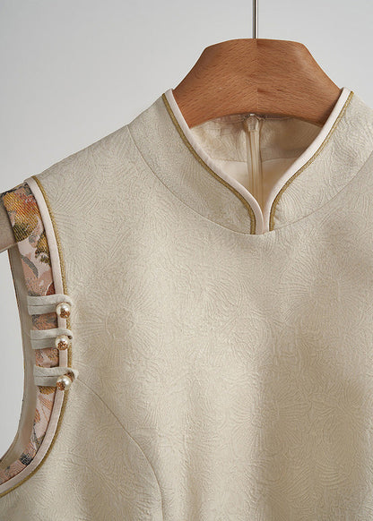 Chalecos orientales elegantes con botones chinos beige y huecos para primavera