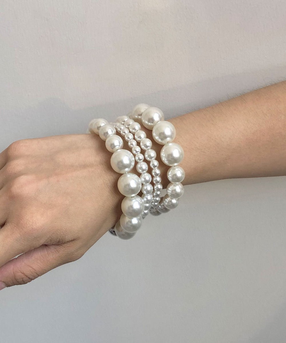 Chic Beige Metal Patchwork Multiple Layers Pearl Bracelet