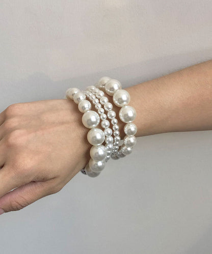Chic Beige Metal Patchwork Multiple Layers Pearl Bracelet