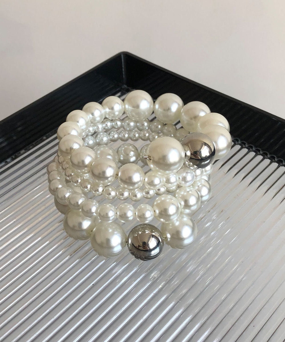 Chic Beige Metal Patchwork Multiple Layers Pearl Bracelet