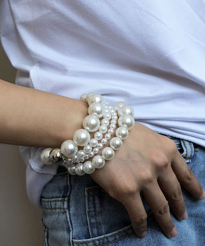 Chic Beige Metal Patchwork Multiple Layers Pearl Bracelet