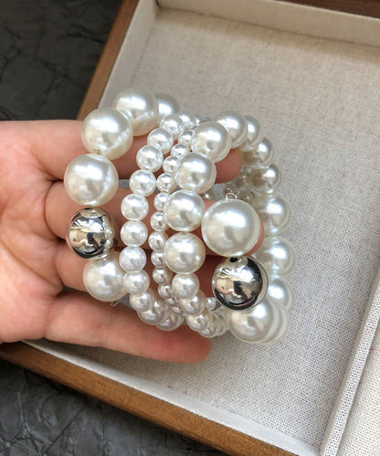 Chic Beige Metal Patchwork Multiple Layers Pearl Bracelet