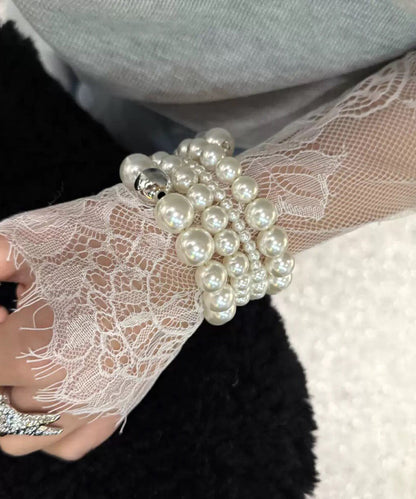 Chic Beige Metal Patchwork Multiple Layers Pearl Bracelet