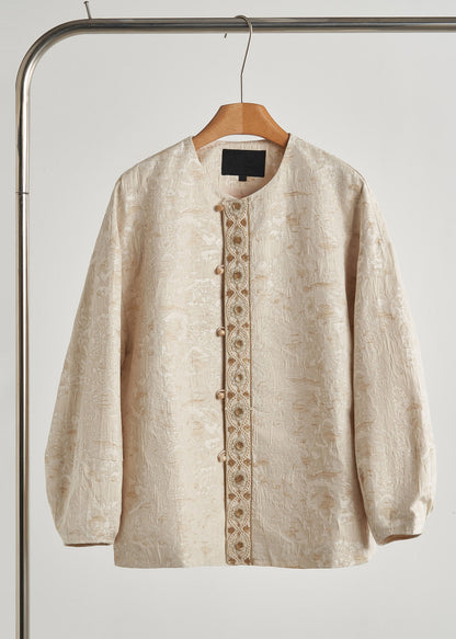 Abrigos elegantes de algodón jacquard beige de gran tamaño para primavera