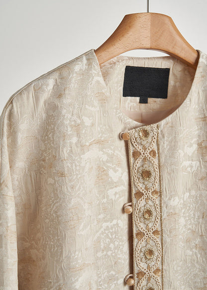 Abrigos elegantes de algodón jacquard beige de gran tamaño para primavera