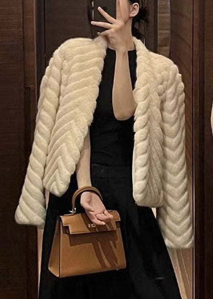 Chic Beige Oversized Warm Faux Mink Hair Coats Winter