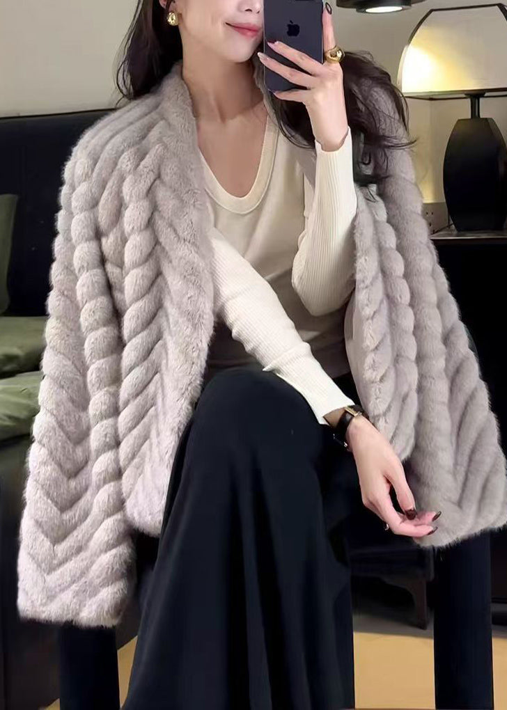 Chic Beige Oversized Warm Faux Mink Hair Coats Winter