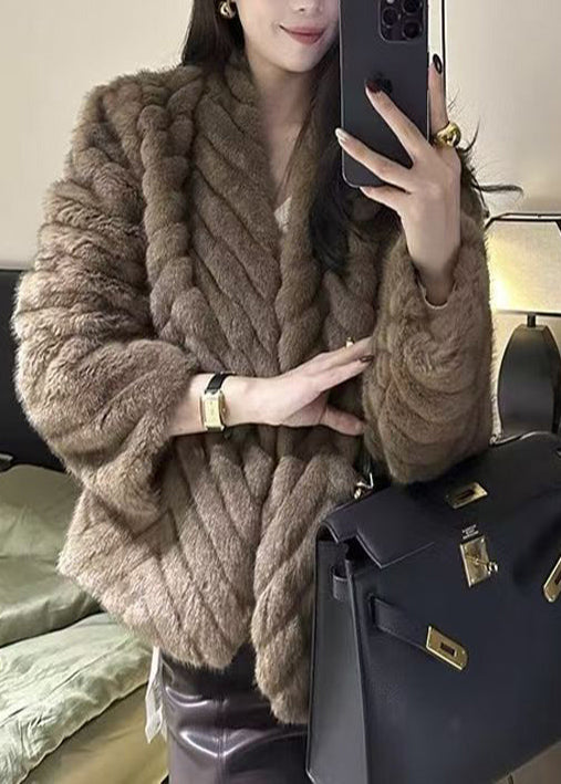 Chic Beige Oversized Warm Faux Mink Hair Coats Winter