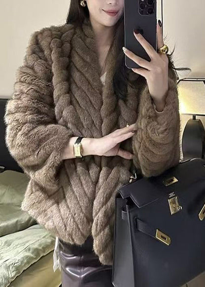 Chic Beige Oversized Warm Faux Mink Hair Coats Winter