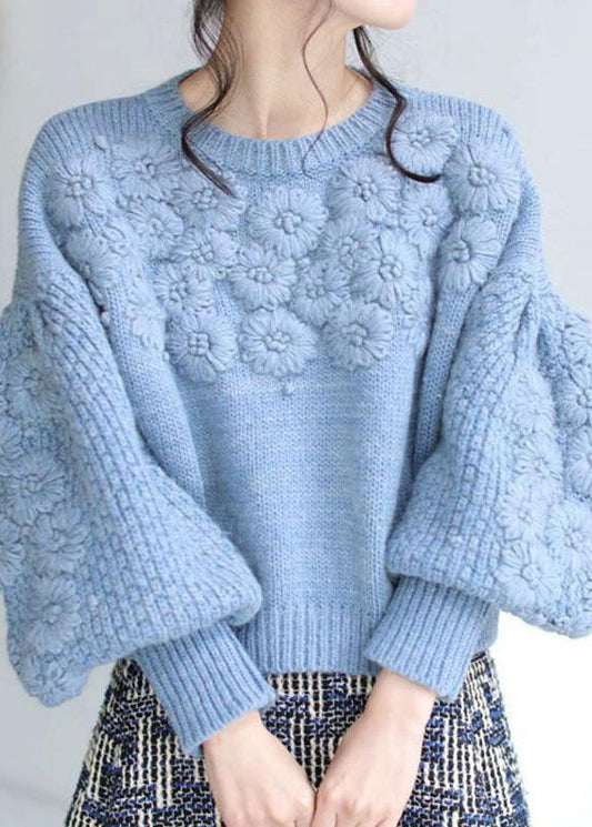 Schicke beige dicke warme bestickte Herbst-Strickpullover