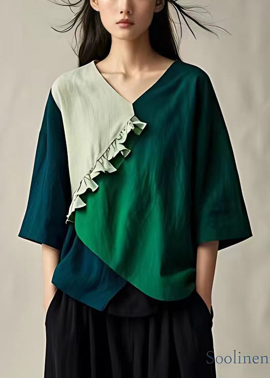 Schickes beiges Baumwolltop mit V-Ausschnitt und Rüschen