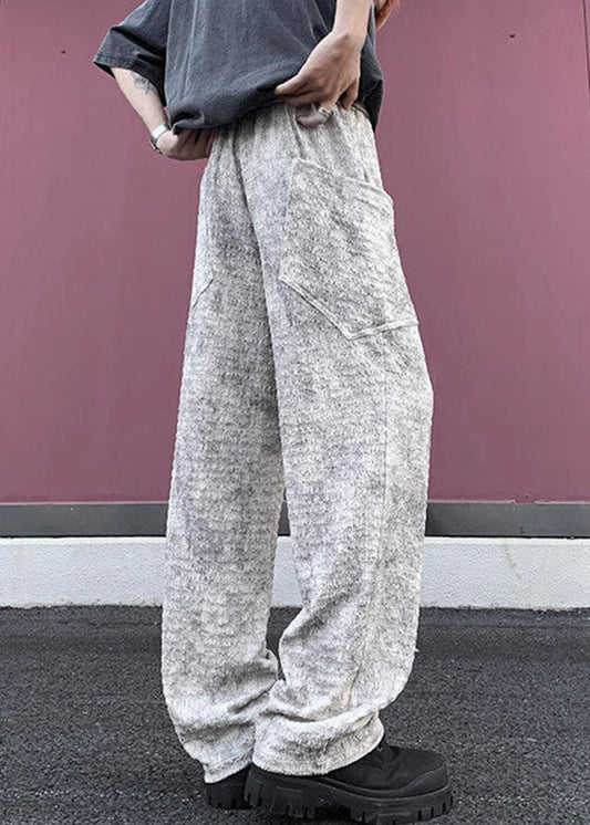 Chic Beige Wrinkled Pockets Ice Silk Mens Pants Summer