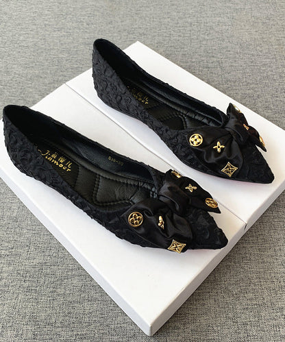 Chic Black Bow Splicing Flat Shoes Pointed Toe