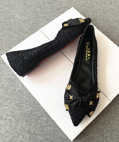 Chic Black Bow Splicing Flat Shoes Pointed Toe