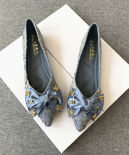 Chic Black Bow Splicing Flat Shoes Pointed Toe