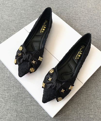 Chic Black Bow Splicing Flat Shoes Pointed Toe