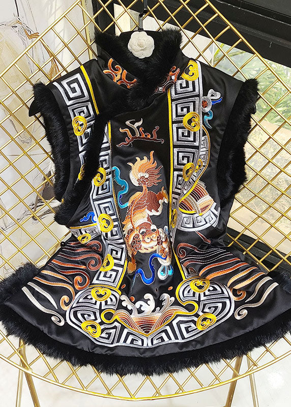 Schicke schwarze bestickte Winterweste aus feiner Baumwolle