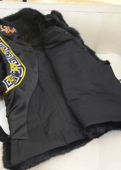 Schicke schwarze bestickte Winterweste aus feiner Baumwolle