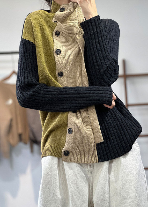 Chic Schwarz High Neck Asymmetrische Design Strick Pullover Tops Winter