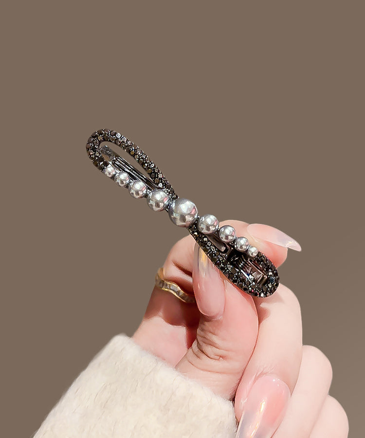 Chic Black Metal Alloy Zircon Pearl Bow Hairpin