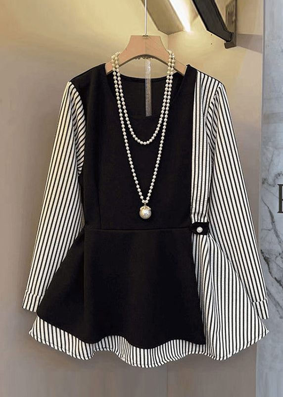 Schicke schwarze Oversize-Baumwoll-Patchwork-Tops im Zweiteiler-Look für den Frühling